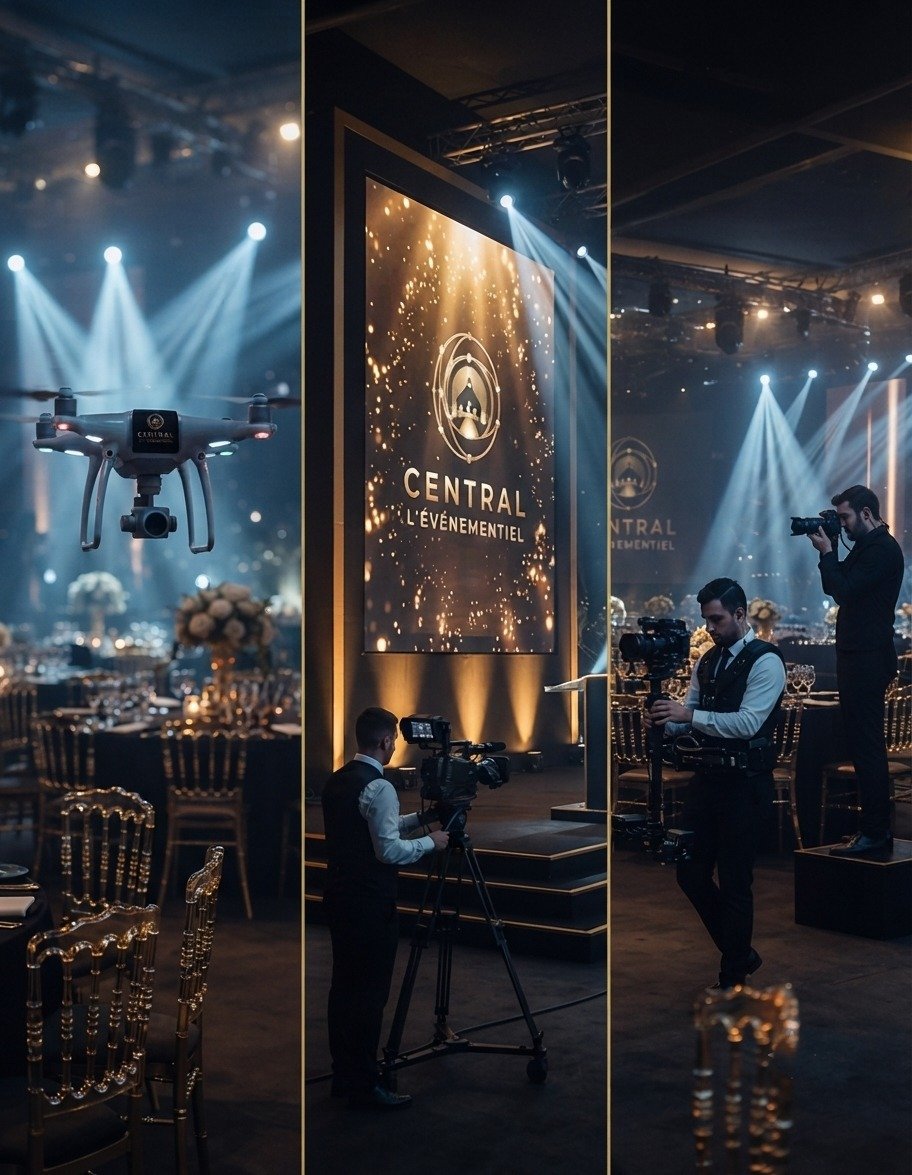 Production événementielle Central — captation, drone et écran LED